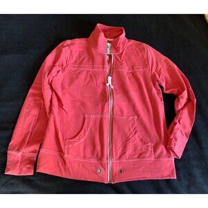 Merona Red Full-Zip Sweatshirt Size Large with Contrast Stitching & Eyelet Detai